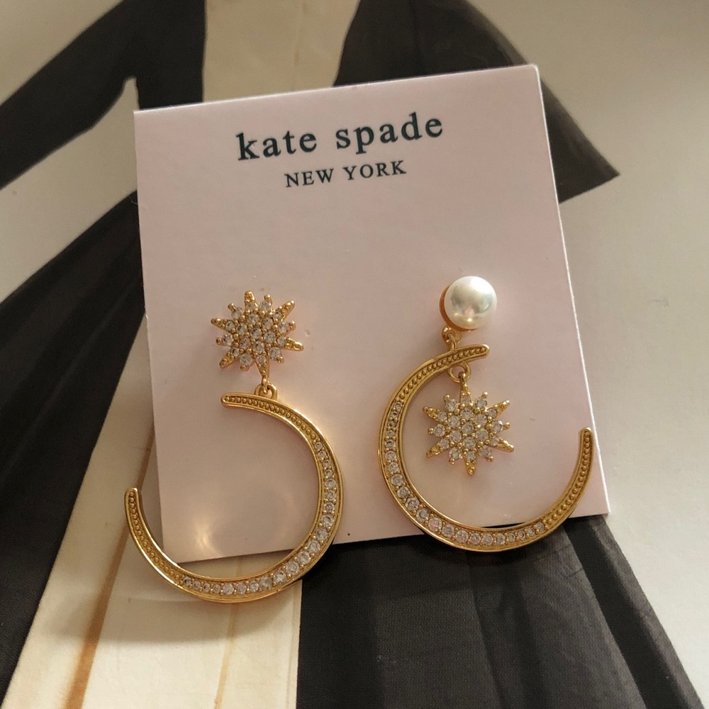 Authentic kate spade New on card Gold Crescent Moon and Star Drop earrings